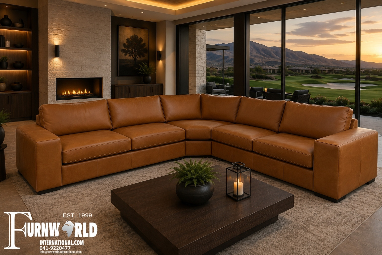 Gemsbok Curve Leather Corner Sofa