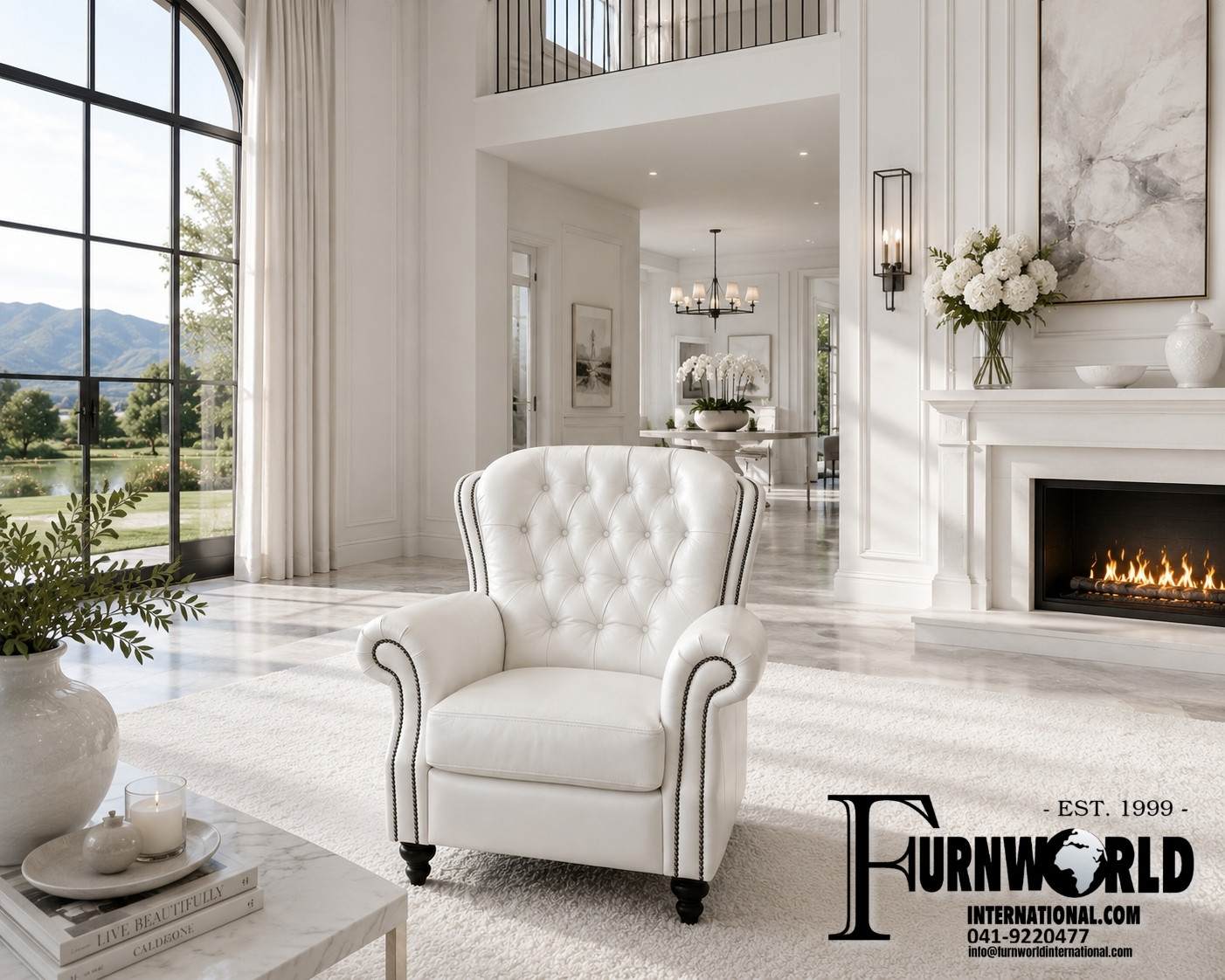 Churchill Club Chair - White Leather