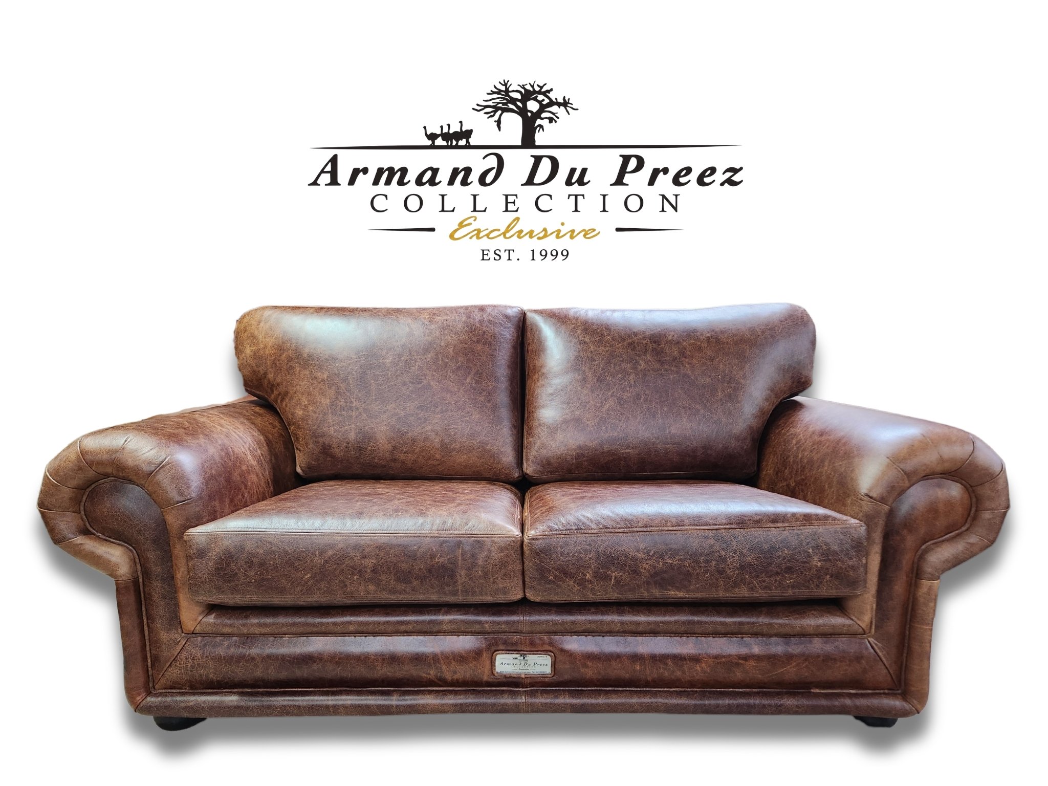 Etosha Leather Sofa - Antique Saddle - A-Grade Full-Grain Genuine Leather