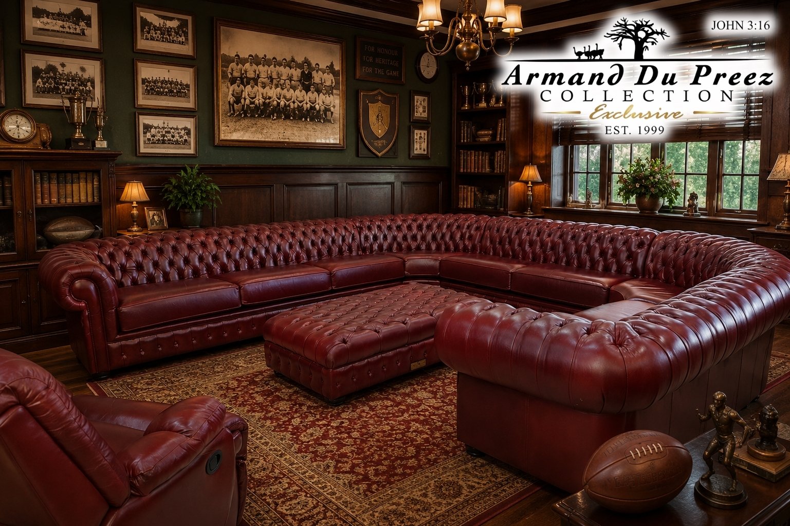 Chesterfield U-Shape Corner Unit Cherry Red Genuine Leather | Furnworld International