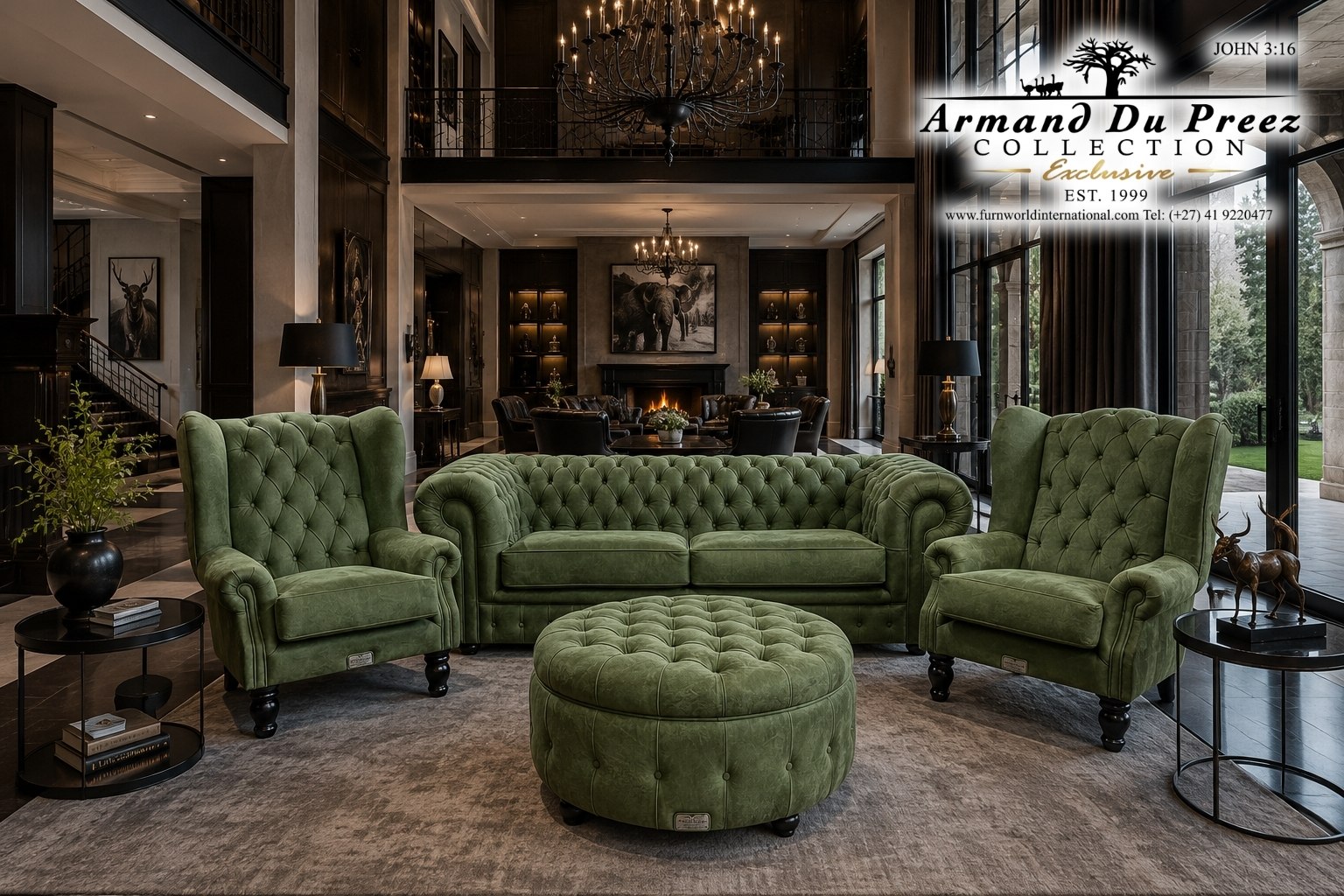 Green Chesterfield Lounge Suite Genuine Leather | Furnworld International