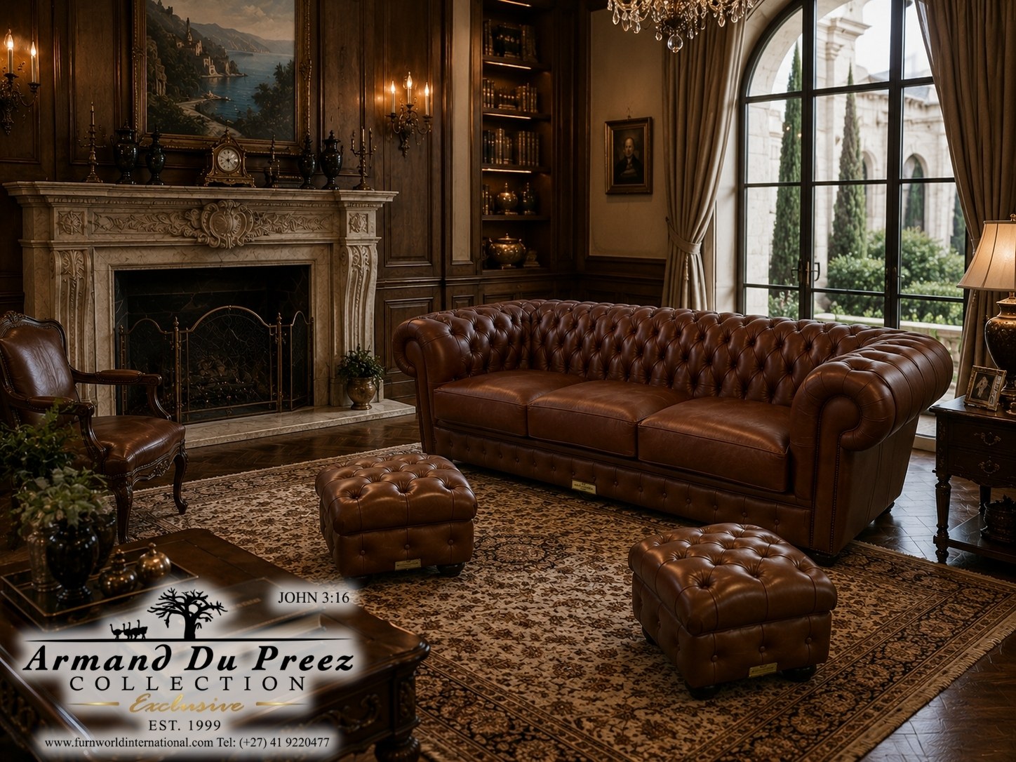 Small Chesterfield Square Ottoman Genuine Leather Rustic | Furnworld International